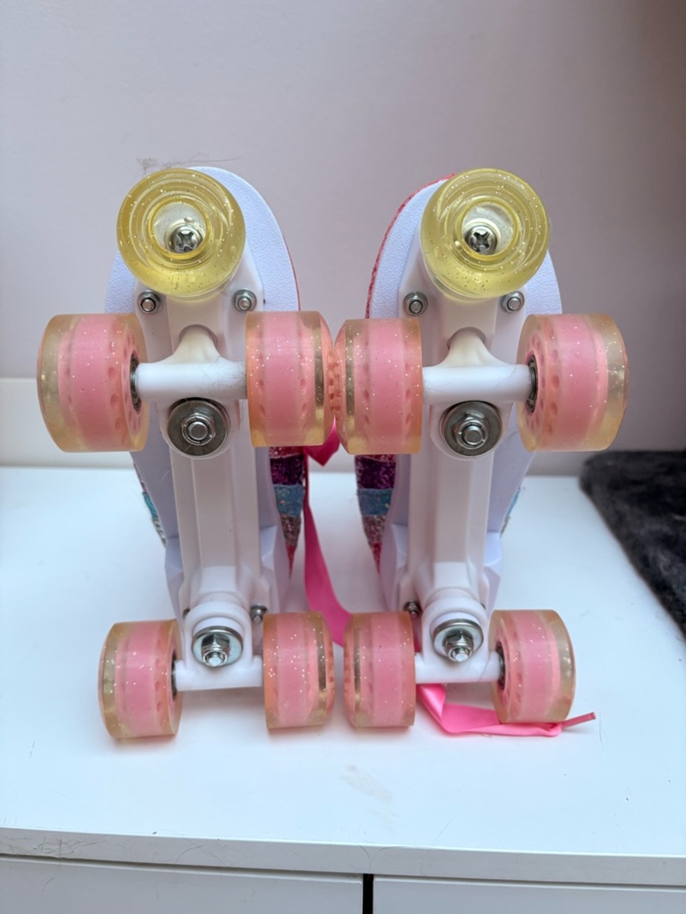 Dolls Kill Pink Glitter Rainbow Stripe Roller Skates - Picture 4 of 4